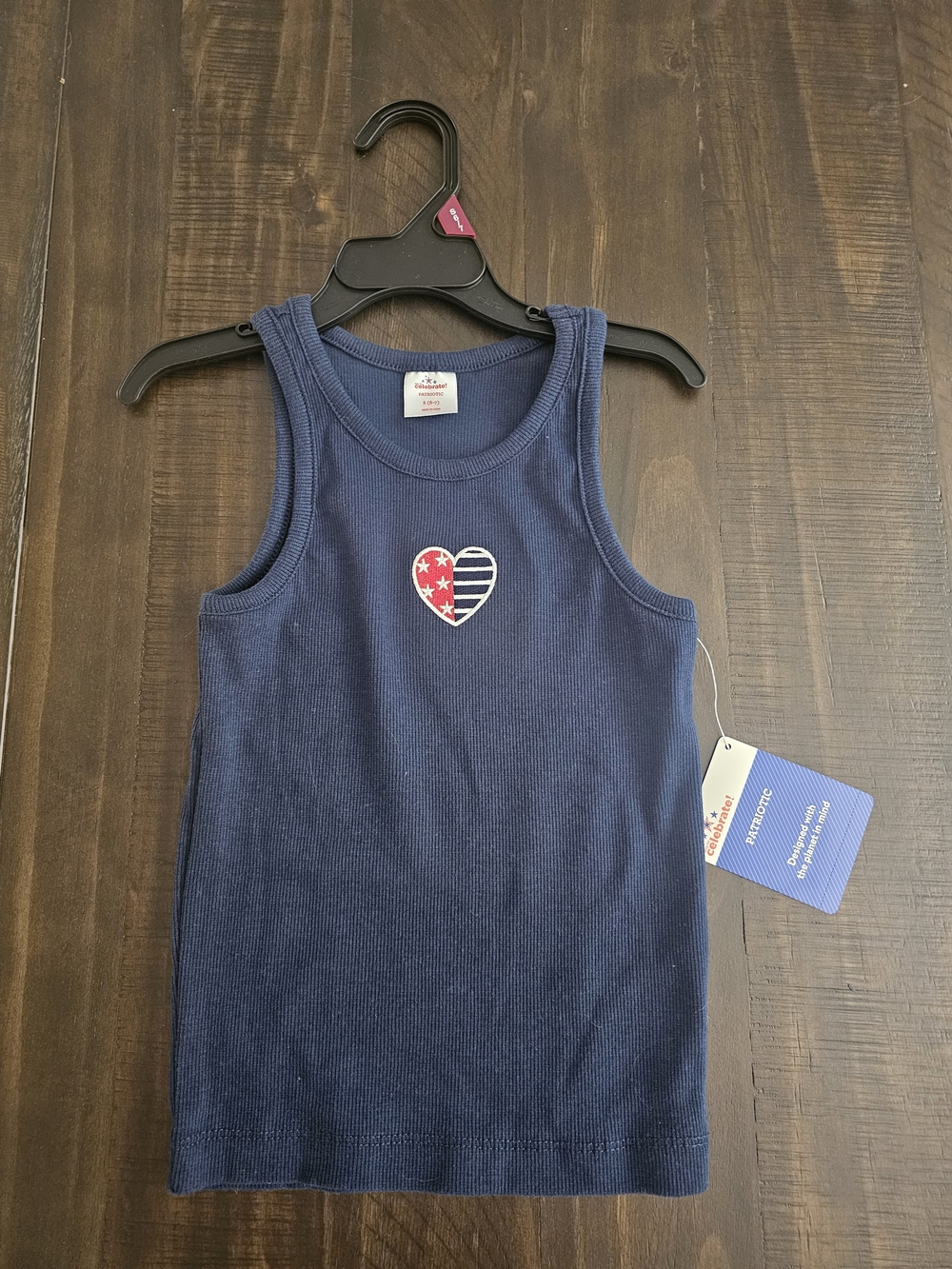 Navy Girls' Ribbed Tank Top with Star & Stripe Heart
